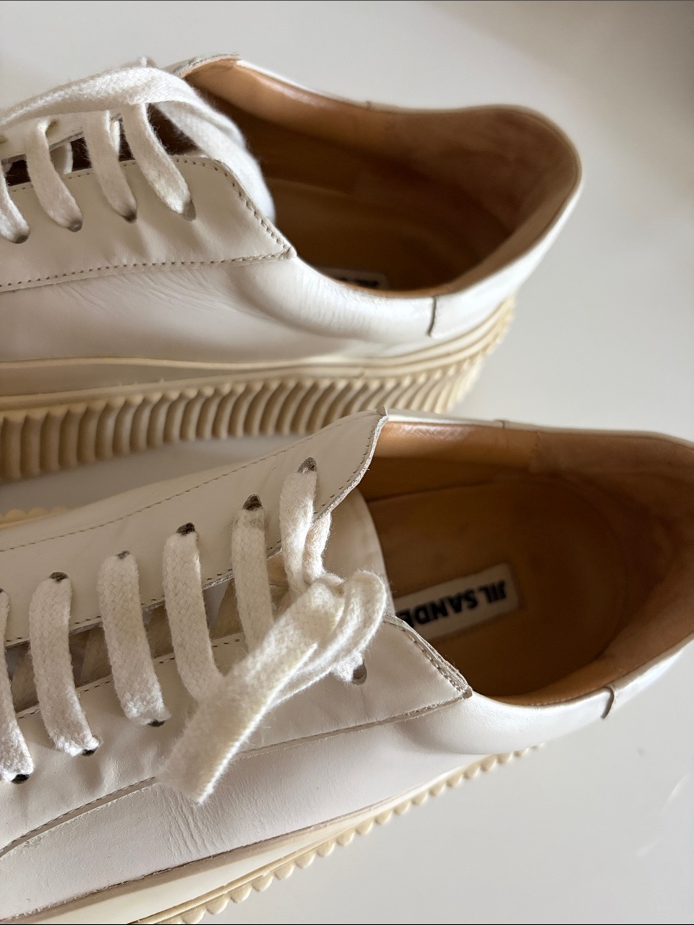 Jil Sander 38 Cream Platform Sneakers - Unisex Leather Lace-Ups fit like a 39 - Picture 6 of 6